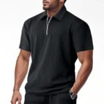 DMOYALA Mens Zipper Polo Shirts | Short Sleeve Waffle Texture Tee | Loose Fit Casual Summer Polo | Solid Color Stylish Streetwear Top | Breathable Comfort Fit(Bundle of 10 PRODUCTS) - Image 3
