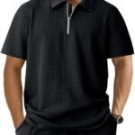 DMOYALA Mens Zipper Polo Shirts | Short Sleeve Waffle Texture Tee | Loose Fit Casual Summer Polo | Solid Color Stylish Streetwear Top | Breathable Comfort Fit(Bundle of 10 PRODUCTS)