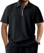 DMOYALA Mens Zipper Polo Shirts | Short Sleeve Waffle Texture Tee | Loose Fit Casual Summer Polo | Solid Color Stylish Streetwear Top | Breathable Comfort Fit(Bundle of 10 PRODUCTS)