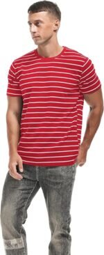 VEIISAR Men’s Crewneck Striped T-Shirt | Soft Stretch Cotton Casual Tee | Breathable Fitted Short Sleeve Fashion Shirt for Men(Bundle of 7 Products)
